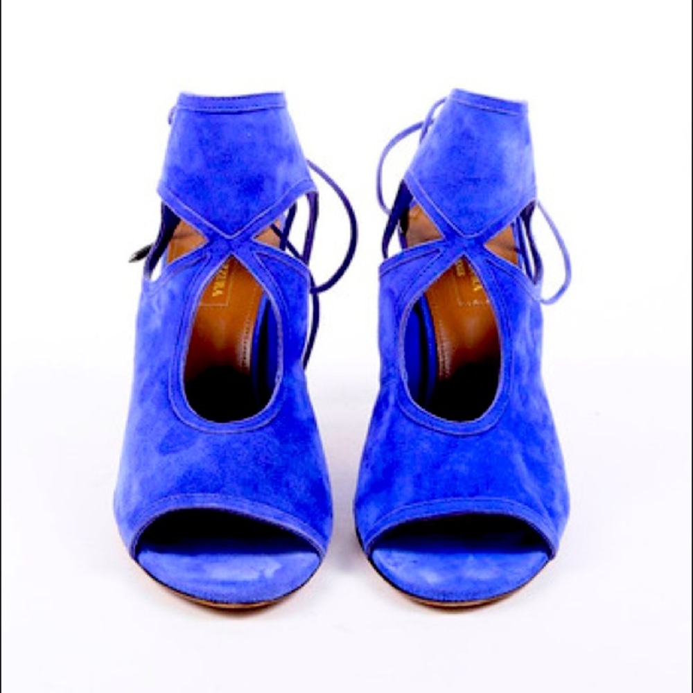 AQUAZZURA Blue Suede Sexy Thing Cut Out Heels NWOB